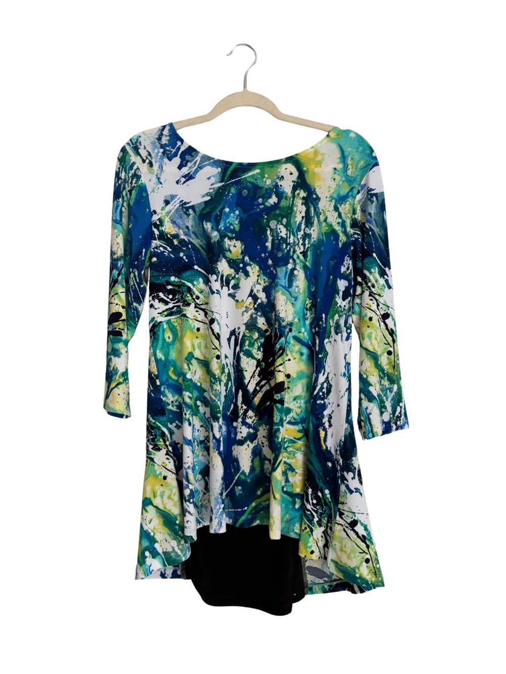 Nina Leonard Abstract Watercolor Swing Tunic - Blue, Green, White